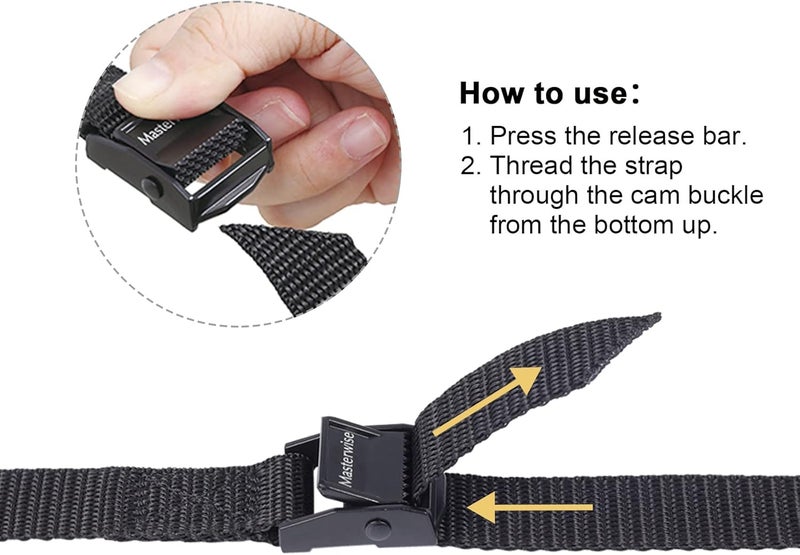 Masterwise Lashing Strap with Cam Buckles, Cinch Strap with Adjustable Buckle Tie Down Straps for Securing (3' x 0.75") - Image 5